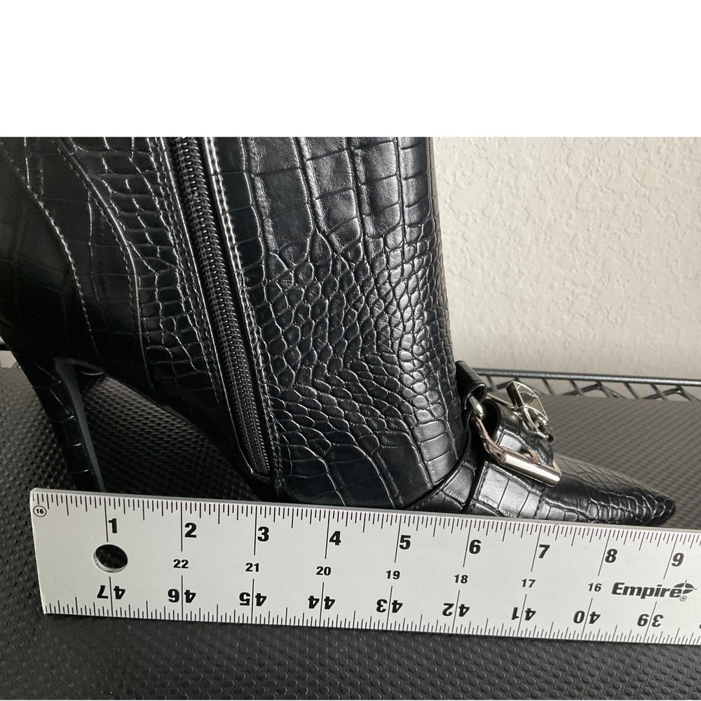 Azalea Wang Black Croc Pointed Toe Buckle Stiletto Knee High Boots Sz 11 - Picture 12 of 16